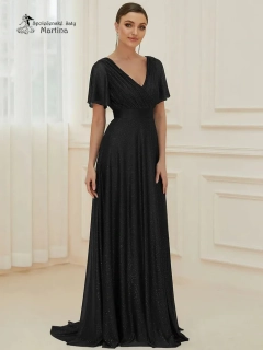 Černé jemně třpytivé společenské šaty s volnými rukávy "Darien" 