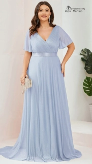 Blankytně modré jemně třpytivé společenské šaty s volnými rukávy "Darien"