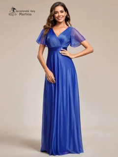 Královsky modré jemně třpytivé společenské šaty s volnými rukávy "Darien" 