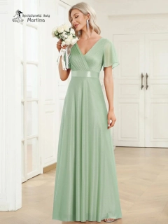 Mintové jemně třpytivé společenské šaty s volnými rukávy "Darien" 