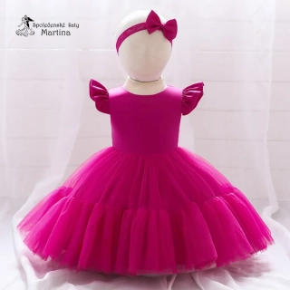 Fuchsiové krátké tylovo-saténové šatičky "Andělka"  0-5 let