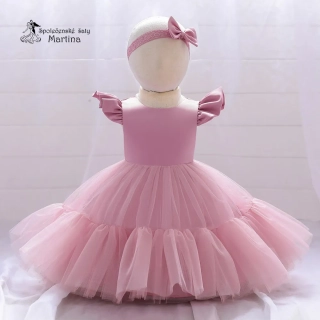 Starorůžové krátké tylovo-saténové šatičky "Andělka"  0-5 let