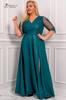 Zelené dlouhé společenské šaty "Carmen" s 3/4 rukávem 