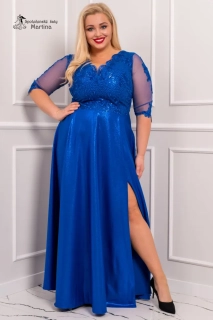 Královsky modré dlouhé společenské šaty "Carmen" s 3/4 rukávem 
