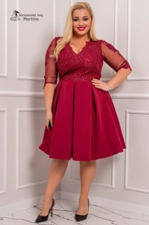 Vínové krátké společenské šaty "Daisy" s 3/4 rukávkem 