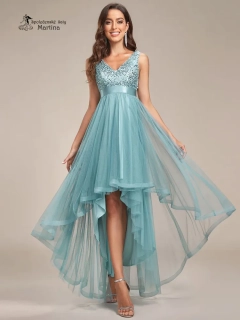 Staromodré asymetrické tylové společenské šaty "Leslie" s flitrovým živůtkem