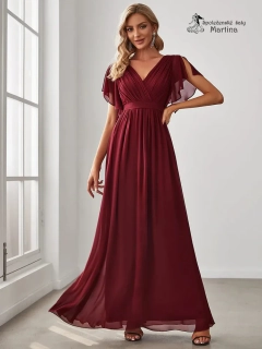 Vínové společenské šaty či pro svatebního hosta "Katherine" s volnými rukávy