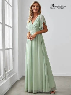 Pistáciové společenské šaty či pro svatebního hosta "Katherine" s volnými rukávy