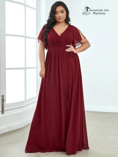 Vínové společenské plus size šaty či pro svatebního hosta "Katherine" s volnými rukávy