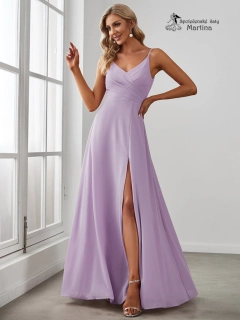 Jednoduché elegantní lila šaty pro svědkyni, družičku či svatebního hosta "Valerdi" se špagetovými ramínky