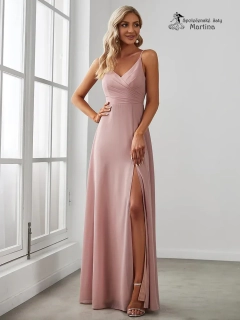 Jednoduché elegantní pudrové šaty pro svědkyni, družičku či svatebního hosta "Valerdi" se špagetovými ramínky