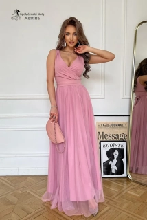 Dlouhé pudrově růžové šaty "Aggie" s jemnou tylovou sukní