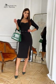 Černé pouzdrové šaty "Chanelle" se srdíčkovým výstřihem a rukávy