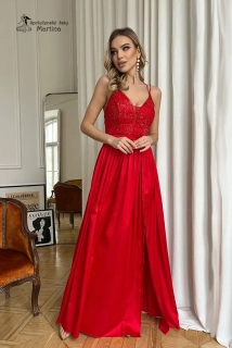 Červené společenské šaty se zdobeným živůtkem a lehounkou sukní "Maria"