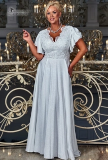 Bílé brokátové dlouhé šaty "Laura" s volným rukávem