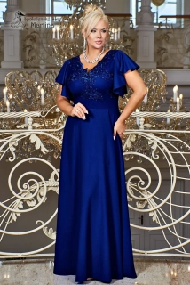 Tmavě modré hladké dlouhé šaty "Laura" s volným rukávem