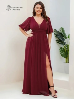 XXL vínové společenské šaty "Andra" s volnými rukávy