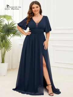 XXL tmavě modré společenské šaty "Andra" s volnými rukávy