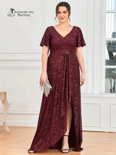 Vínové plus size flitrové večerní společenské šaty "Caris"