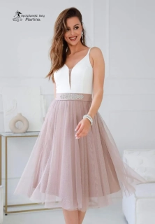 Midi bílo-starorůžové tylové šaty "Babydoll" pro svatebního hosta či družičku