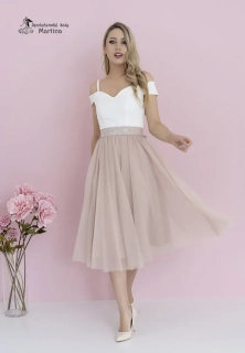 Midi bílo-cappucinové šaty pro svatebního hosta či družičku "Daisy" se spadenými ramínky