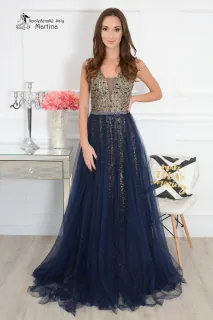 Modro-zlaté společenské šaty "Gold" - vel. 40 (L)