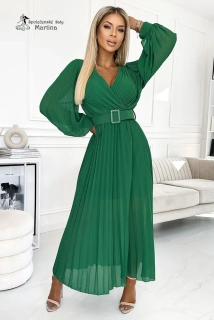 Světle zelené dlouhé plisované šaty pro svatebního hosta "Moyra" s dlouhým rukávem 