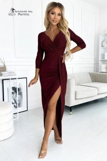 Vínové třpytivé společenské šaty "Celline" s ¾ rukávem