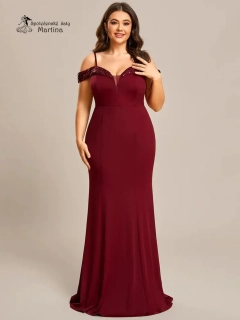Vínové večerní bodycon šaty "Baillie" se spadenými ramínky