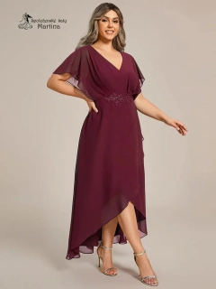 Vínové asymetrické plus size šaty "Calante"