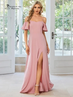 Růžové společenské šaty se spadenými rukávy "Dolena"