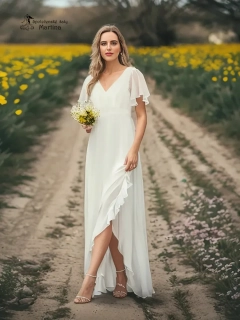 Dlouhé asymetrické bílé svatební šaty "Rubye"