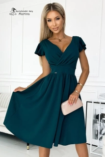 Tmavě zelené krátké šaty s lehkým rukávkem "Evelyn"