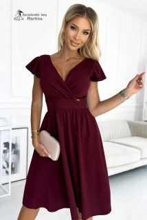 Vínové krátké šaty s lehkým rukávkem "Evelyn"