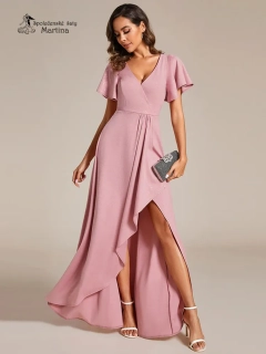 Starorůžové třpytivé šaty s asymetrickou sukní "Mallory"