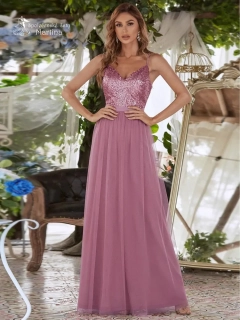 Dlouhé růžové společenské šaty "Milly" se špagetovými ramínky