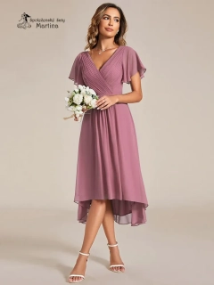 Starorůžové midi asymetrické šifonové šaty s volným rukávem "Debra" - vel. 40