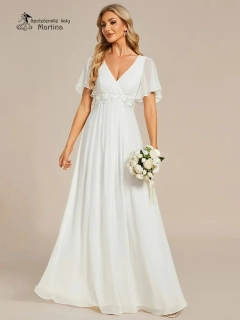 Svatební šifonové šaty "Pandora" s volným rukávem a aplikací v pase