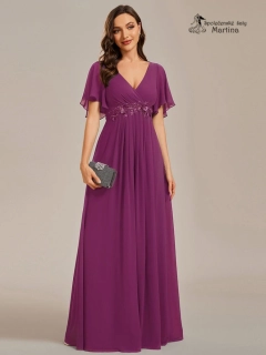 Fuchsiové šifonové šaty "Pandora" s volným rukávem a aplikací v pase