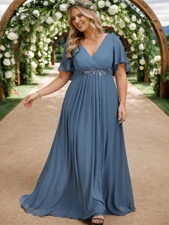 Staromodré šifonové XXL šaty "Pandora" s volným rukávem a aplikací v pase
