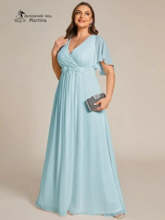 Světle modré šifonové XXL šaty "Pandora" s volným rukávem a aplikací v pase