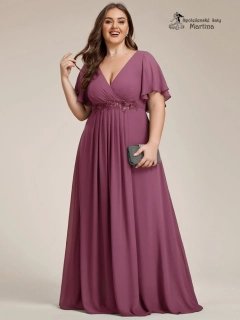 Šeříkové šifonové XXL šaty "Pandora" s volným rukávem a aplikací v pase