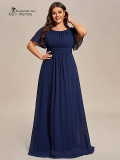 Tmavě modré šifonové šaty s rukávkem a žabičkováním na zádech "Stela"