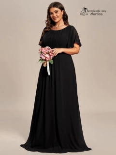 Černé šifonové šaty s rukávkem a žabičkováním na zádech "Stela"