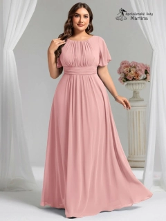 Růžové šifonové šaty s rukávkem a žabičkováním na zádech "Stela"