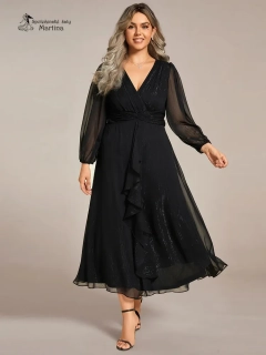 Plus size černé šaty "Katie" s dlouhým rukávem
