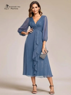 Dusty navy šaty "Katie" s dlouhým rukávem