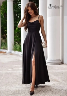Černé společenské šaty "Valeria" s výstřihem "voda"