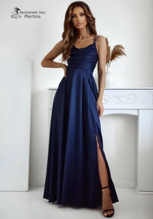 Tmavě modré společenské šaty "Valeria" s výstřihem "voda"