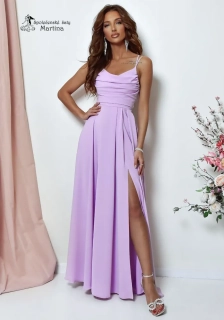 Lila společenské šaty "Valeria" s výstřihem "voda"